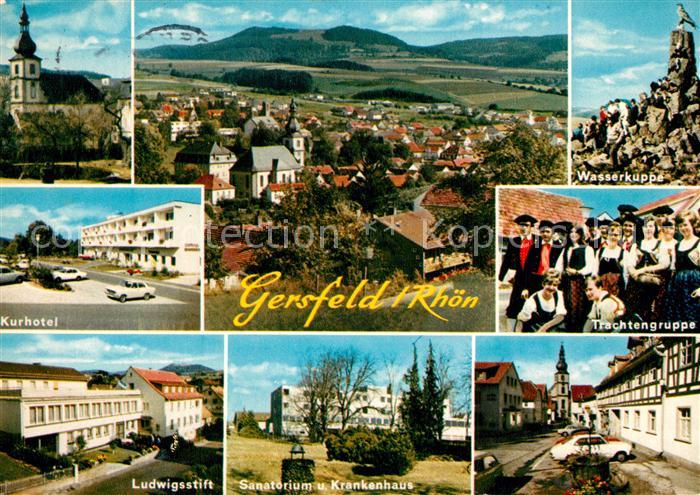 Gersfeld Rhoen Kirche Panorama Wasserkuppe Kurhotel Trachtengruppe Ludwigsstift