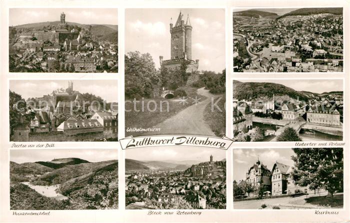 Dillenburg Dillpartie Wilhelmsturm Fliegeraufnahme Untertor mit Postamt Hunzenba