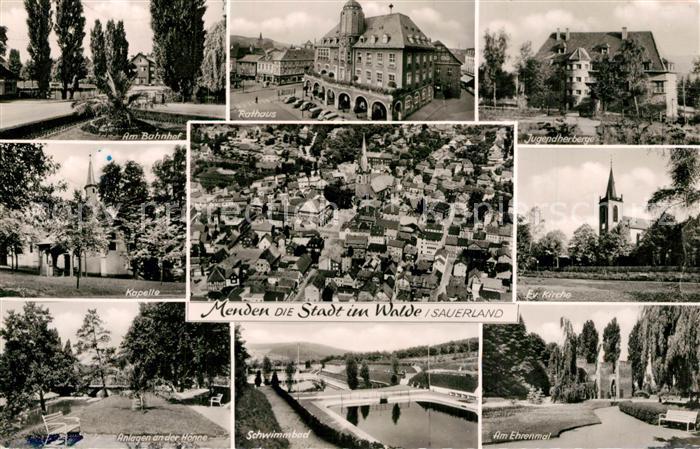 Menden Sauerland Bahnhof Rathaus Jugendherberge Kapelle Fliegeraufnahme Ev Kirch