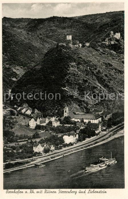 Bornhofen Kamp mit Ruinen Sterrenberg und Liebenstein Rhein Dampfer Fliegeraufna