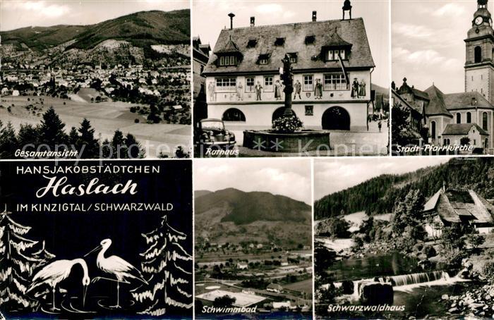 Haslach Kinzigtal Gesamtansicht Rathaus Kirche Schwarzwaldhaus Wasserfall Schwim