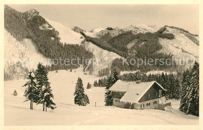 Schliersee Hypothekenbank Huette am Spitzing Winterpanorama Bayerische Alpen