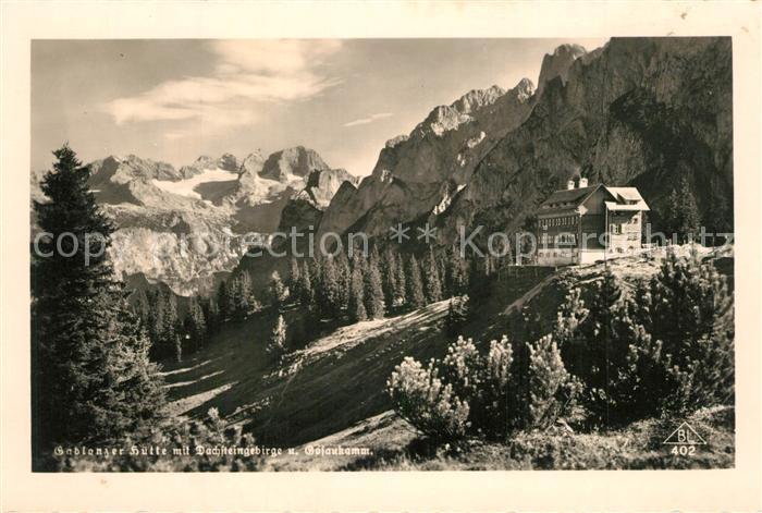 Gablonzerhaus Berghuette mit Dachsteingebirge und Gosaukamm Alpenpanorama