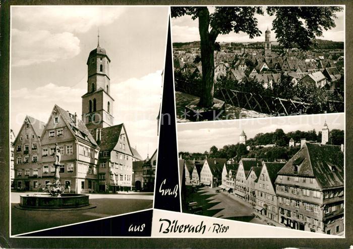 Biberach Riss Marktplatz Brunnen Kirche Innenstadt Stadtpanorama