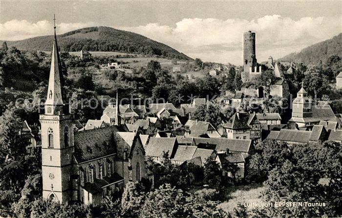 Eppstein Taunus Teilansicht Luftkurort mit Kirche und Burgruine