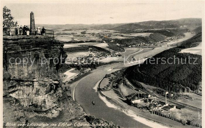 Rathen Saechsische Schweiz Panorama Blick vom Lilienstein ins Elbtal Elbsandstei