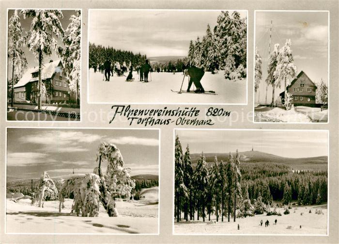Torfhaus Harz Alpenvereinshuette Winterlandschaft Skifahrer