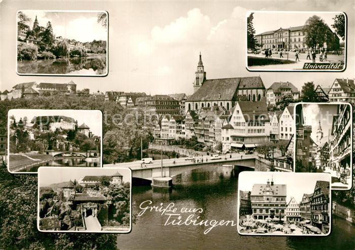 Tuebingen Teilansichten Universitaetsstadt Neckarbruecke Kirche Bromsilber