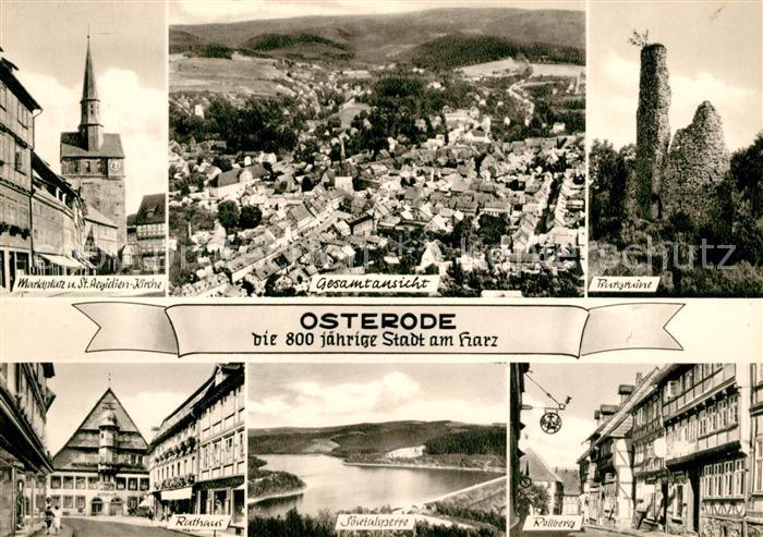 Osterode Harz Gesamtansicht Marktplatz St Aegidien Kirche Burgruine Rathaus Soes
