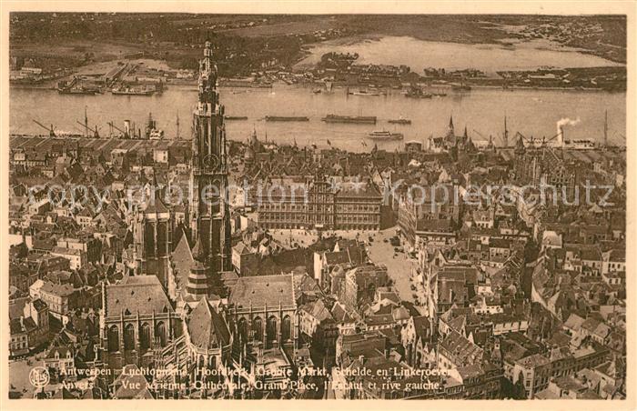 Anvers Antwerpen Cathedrale Grand Place Escaut Rive gauche vue aérienne