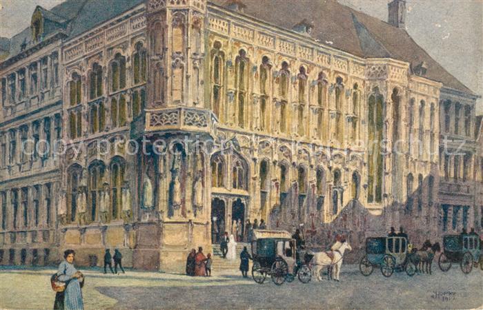 Gand Belgien Hotel de Ville Aquarel Kuenstlerkarte
