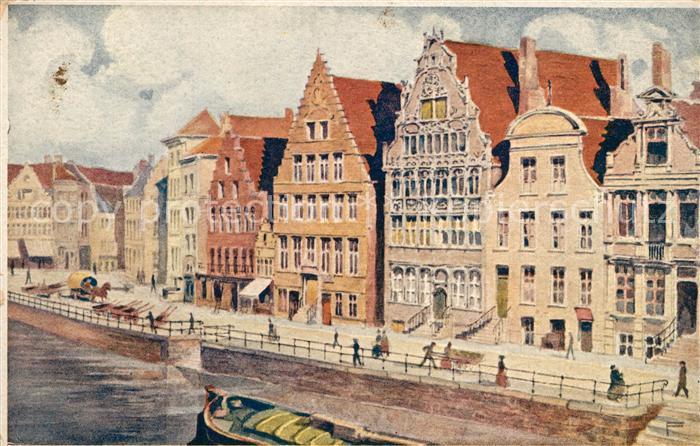 Gand Belgien Le Quai aux Herbes Aquarel Kuenstlerkarte