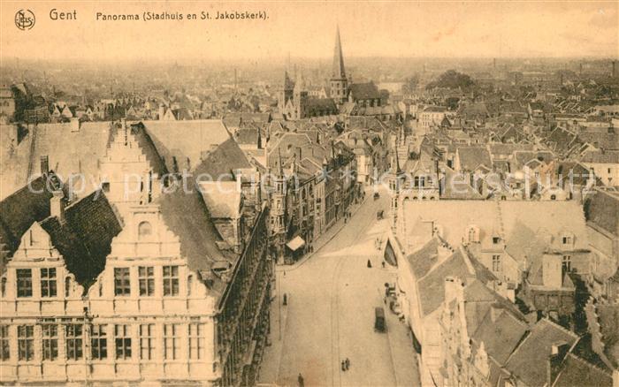 Gent Gand Flandre Panorama Stadhuis en St Jakobskerk