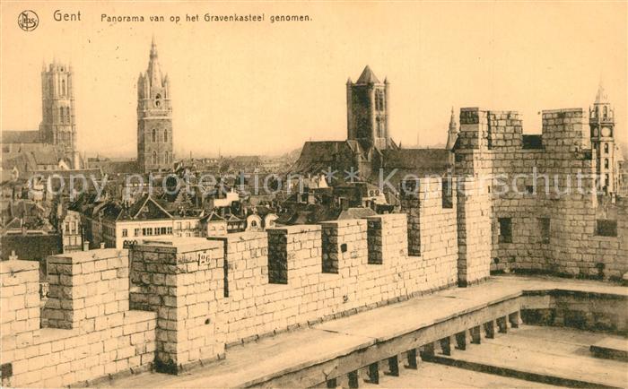 Gent Gand Flandre Panorama van op het Gravenkasteel genomen