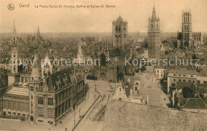 Gand Belgien Panorama La Poste Eglise Saint Nicolas Beffroi Eglise Saint Bavon