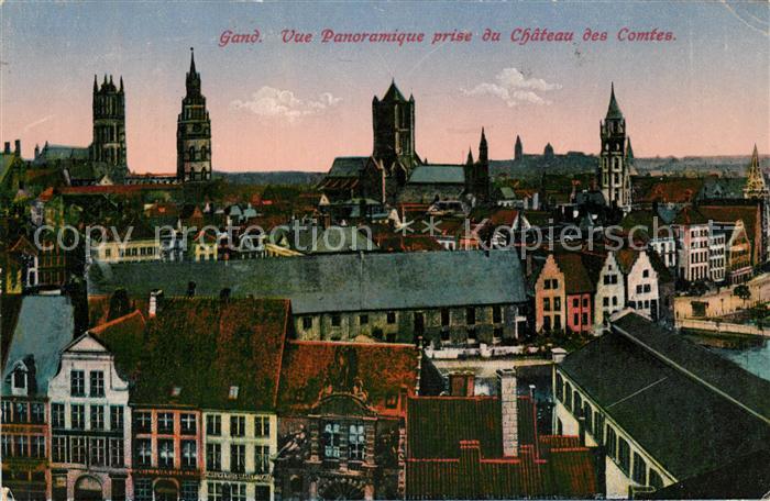 Gand Belgien Vue panoramique prise du Chateau des Comtes Eglises Cathedrale