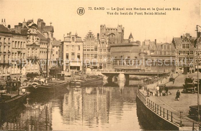 Gand Belgien Quai aux Herbes et Quai aux Blés vus du Pont Saint Michel