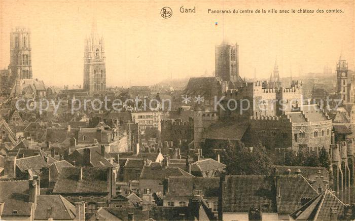 Gand Belgien Panorama du centre de la ville Chateau des Comtes Cathedrale Serie