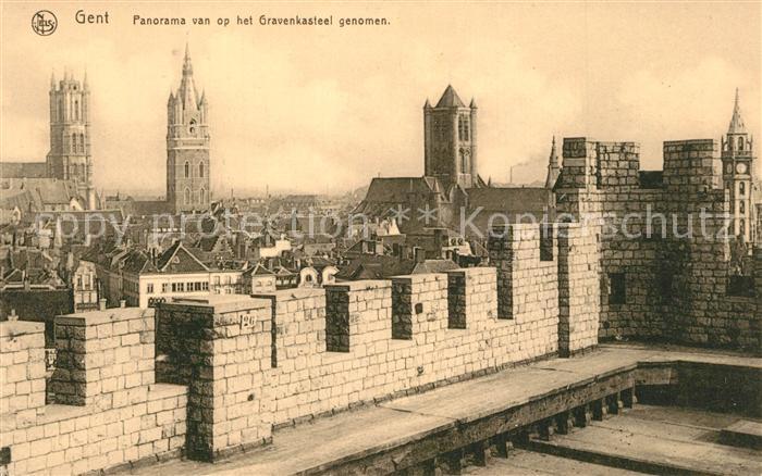 Gent Gand Flandre Panorama van op het Gravenkasteel genomen