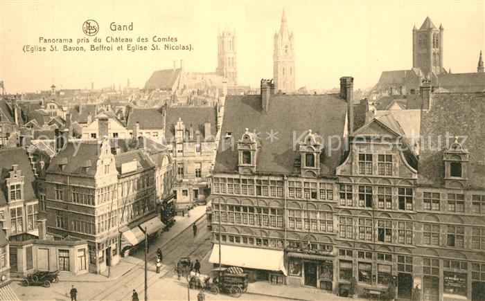 Gand Belgien Panorama pris du Chateau des Comtes Eglise Saint Bavon Beffroi Egli