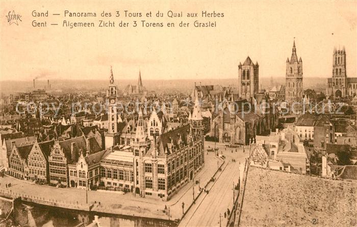 Gand Belgien Panorama des 3 Tours et du Quai aux Herbes