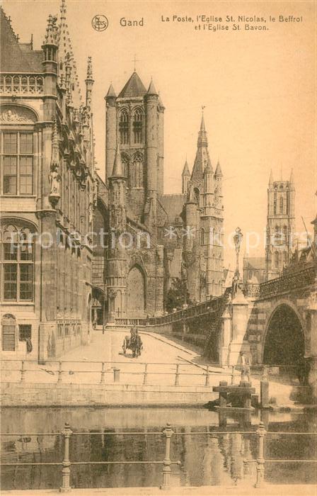 Gand Belgien La Poste Eglise Saint Nicolas le Beffroi Cathedrale Saint Bavon Ser