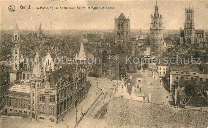 Gand Belgien Panorama La Poste Eglise Saint Nicolas Beffroi Cathedrale Saint Bav