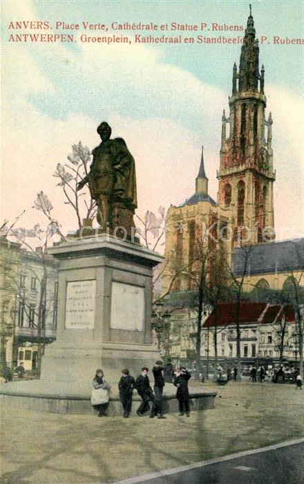 Anvers Antwerpen Groenplein Kathedraal en Standbeeld P. Rubens