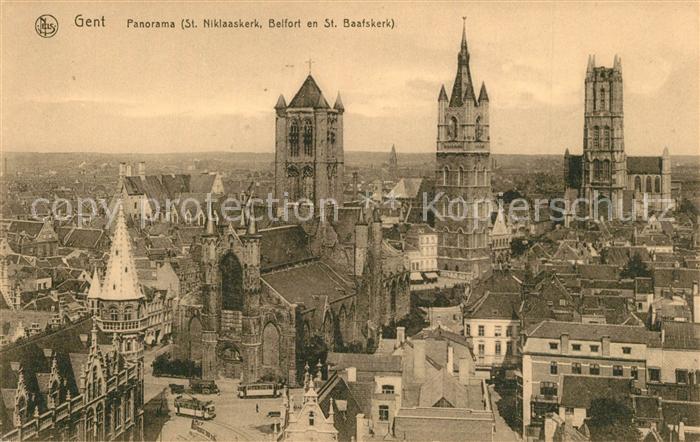 Gent Gand Flandre Panorama St. Niklaaskerk Belfort en St. Baafskerk