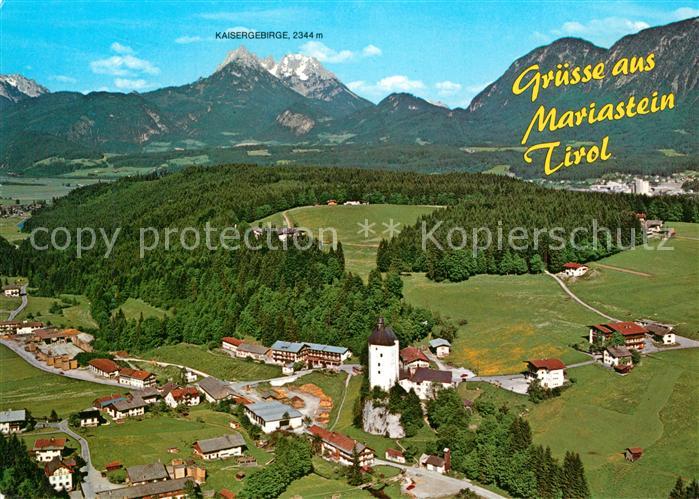 Mariastein Tirol Fliegeraufnahme mit Schloss zwei Kapellen Bergfried und Kaiserg
