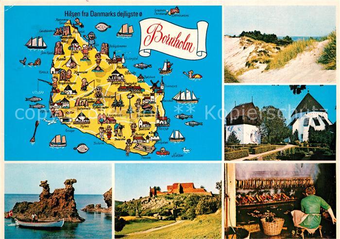 Bornholm Inselkarte Hammershus Ruiner Klitter ved Duerodde Osterlars Rundkirke S