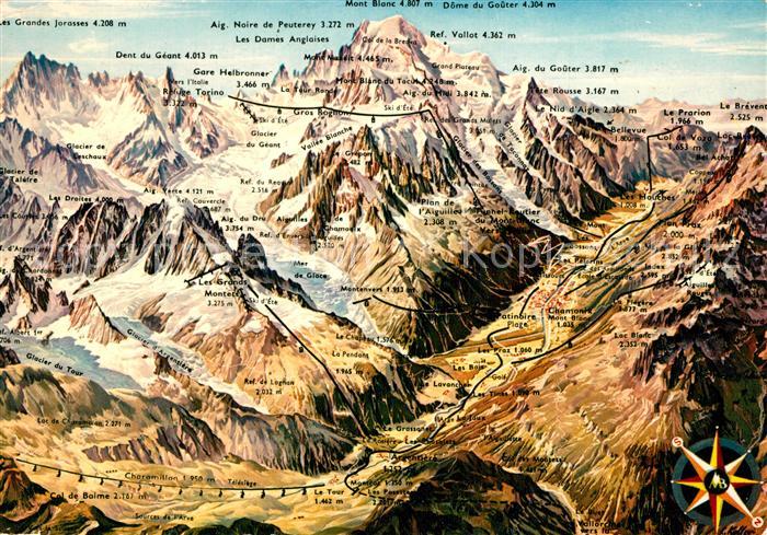 Chamonix Vallee de Chamonix mit Mont Blanc Panoramakarte