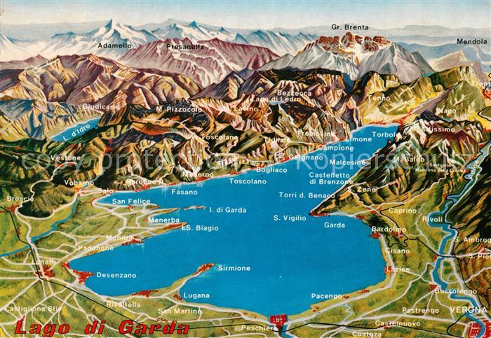 Lago di Garda Gardasee und Umgebung mit Alpen aus der Vogelperspektive
