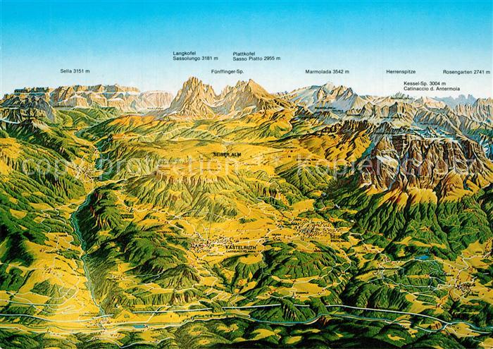Schlerngebiet Panoramakarte Seiseralm aus der Vogelperspektive