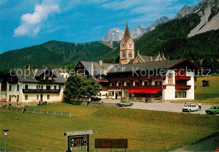 Ramsau Dachstein Steiermark Ortsmotiv mit Kirche Gasthof Kirchenwirt Pehab Somme