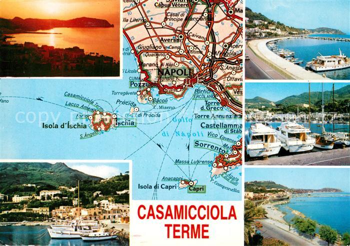 Isola d Ischia Casamicciola Terme Yachthafen Kueste Sonnenuntergang Landkarte