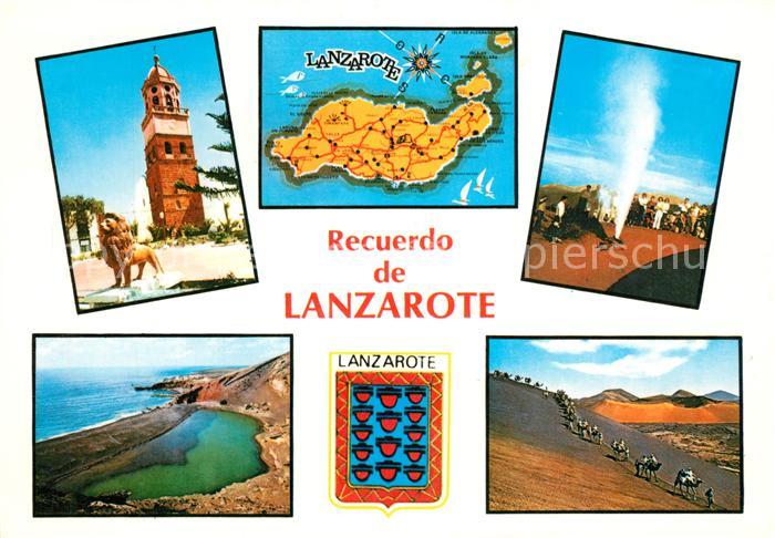 Lanzarote Kanarische Inseln Landschaftspanorama Wueste Kamele Leuchtturm Insel L