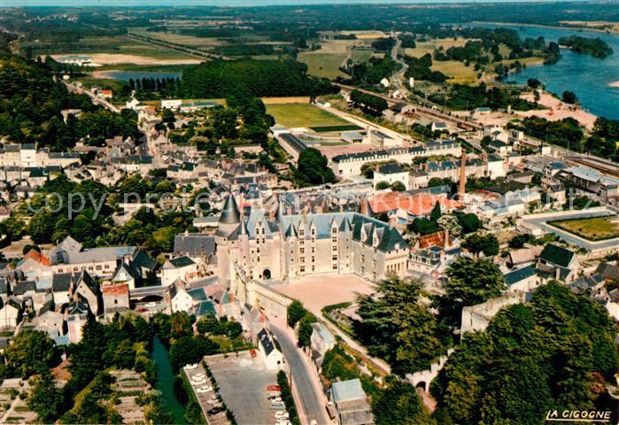 Langeais Le Chateau et la ville vue aérienne