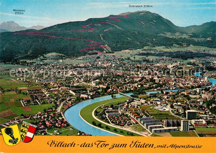 Villach Kaernten Das Tor zum Sueden mit Alpenstrasse Fliegeraufnahme