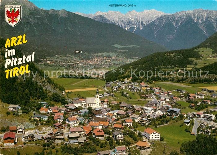 Arzl Pitztal Gesamtansicht mit Alpenpanorama Fliegeraufnahme