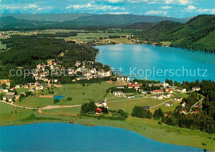 Seelach Klopeinersee mit Kleinsee Unterburg und Kuehnsdorf Fliegeraufnahme