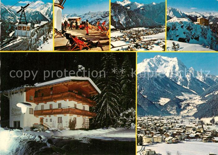 Mayrhofen Zillertal Gesamtansicht mit Alpenpanorama Pension Haus Waldrand Bergba