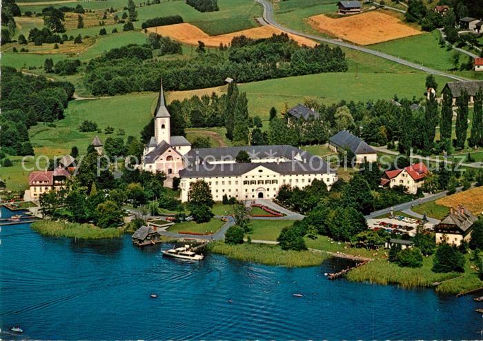 Ossiach Fliegeraufnahme Benediktinerstift Suedufer des Ossiachersees