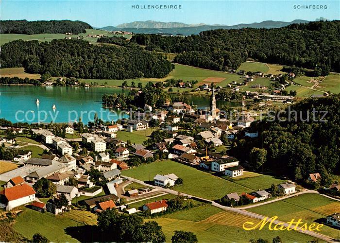 Mattsee Salzburg Fliegeraufnahme mit Niedertrumersee Hoellengebirge Schafberg