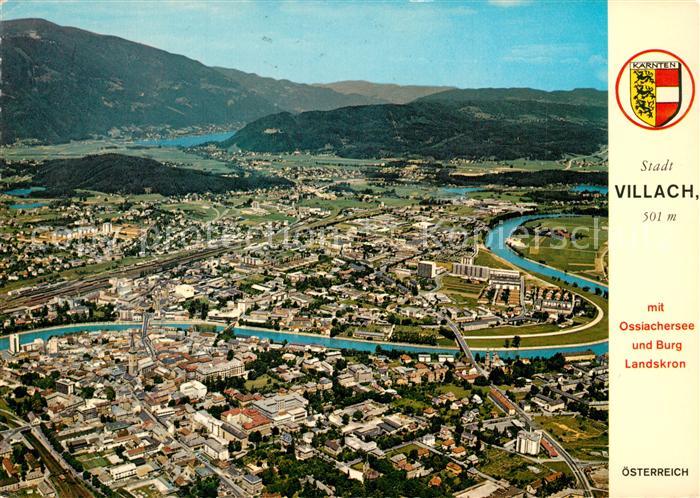 Villach Kaernten Fliegeraufnahme mit Ossiachersee und Burg-Landskron