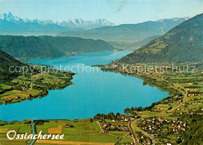 Ossiachersee Fliegeraufnahme mit Julische-Alpen Steindorf Stiegl Bodensdorf