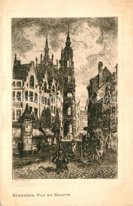Bruxelles Bruessel Rue au Beurre Dessin Kuenstlerkarte