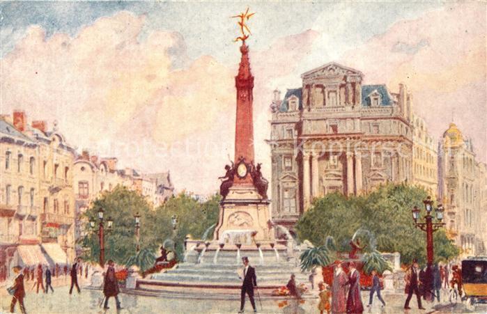 Bruxelles Bruessel Place de Brouckère Monument Anspach Aquarel Peinture Kuenstle