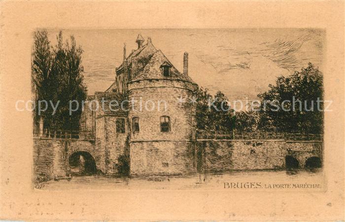 Bruges BRUGGE Belgie La Porte Marechal Dessin Kuenstlerkarte