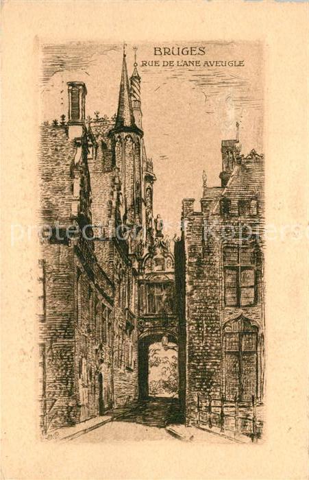 Bruges BRUGGE Belgie Rue de l'Ane Aveugle Dessin Kuenstlerkarte
